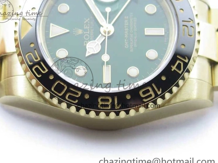 MiroTime 0202 TravelReady GMT Master II 116718 LN Black Ceramic 316L Steel GMF 1:1 Best Edition Green Dial on YG Bracelet A 2960